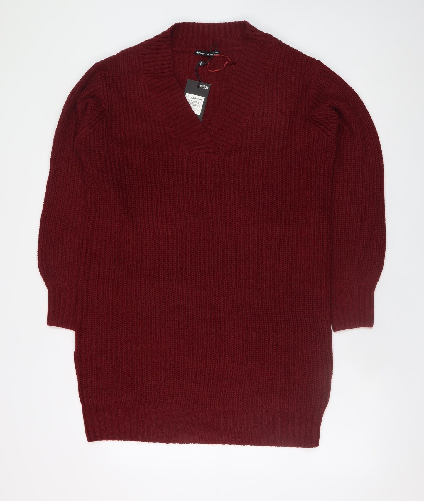 Threadbare Women’s Red Knit V-Neck Jumper Dress Size 10