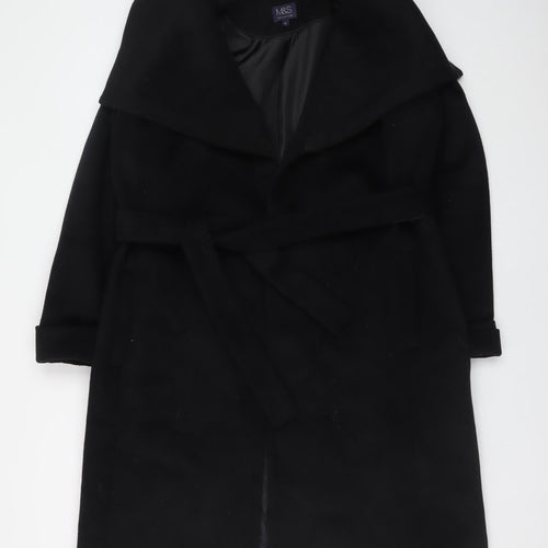 Marks and Spencer Womens Black Wool Blend Belted Trench Coat Size 12