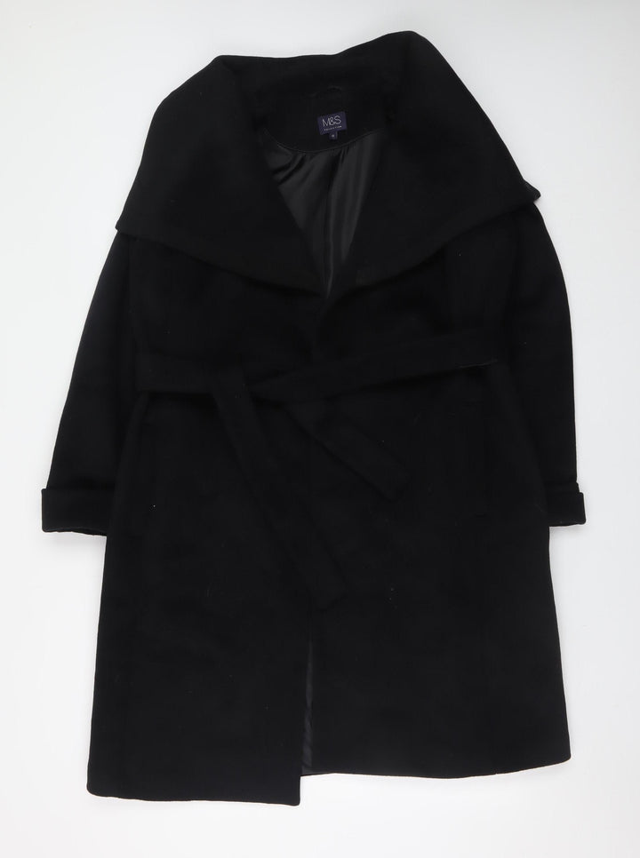 Marks and Spencer Womens Black Wool Blend Belted Trench Coat Size 12