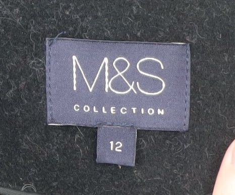 Marks and Spencer Womens Black Wool Blend Belted Trench Coat Size 12