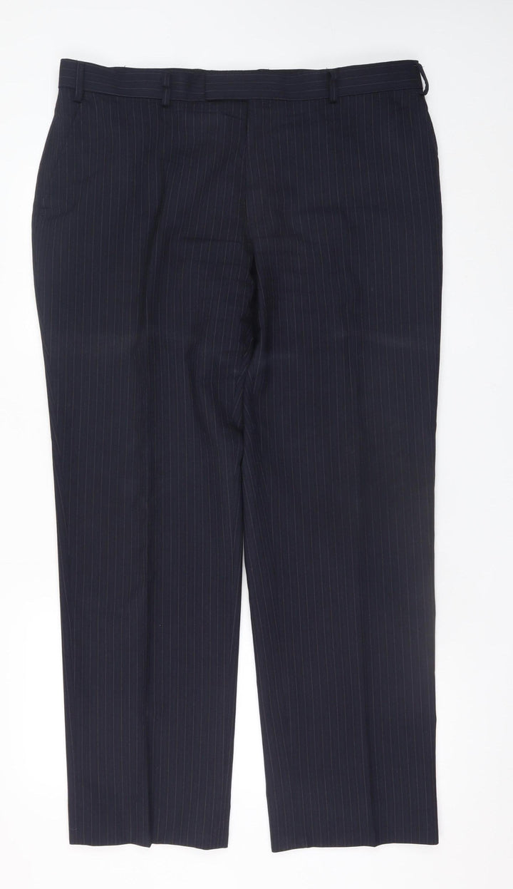 Jaeger Men's Navy Pinstripe Wool Dress Trousers 38S Regular Fit
