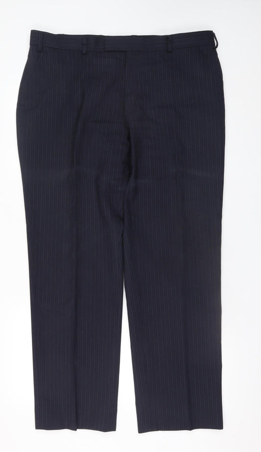 Jaeger Men's Navy Pinstripe Wool Dress Trousers 38S Regular Fit