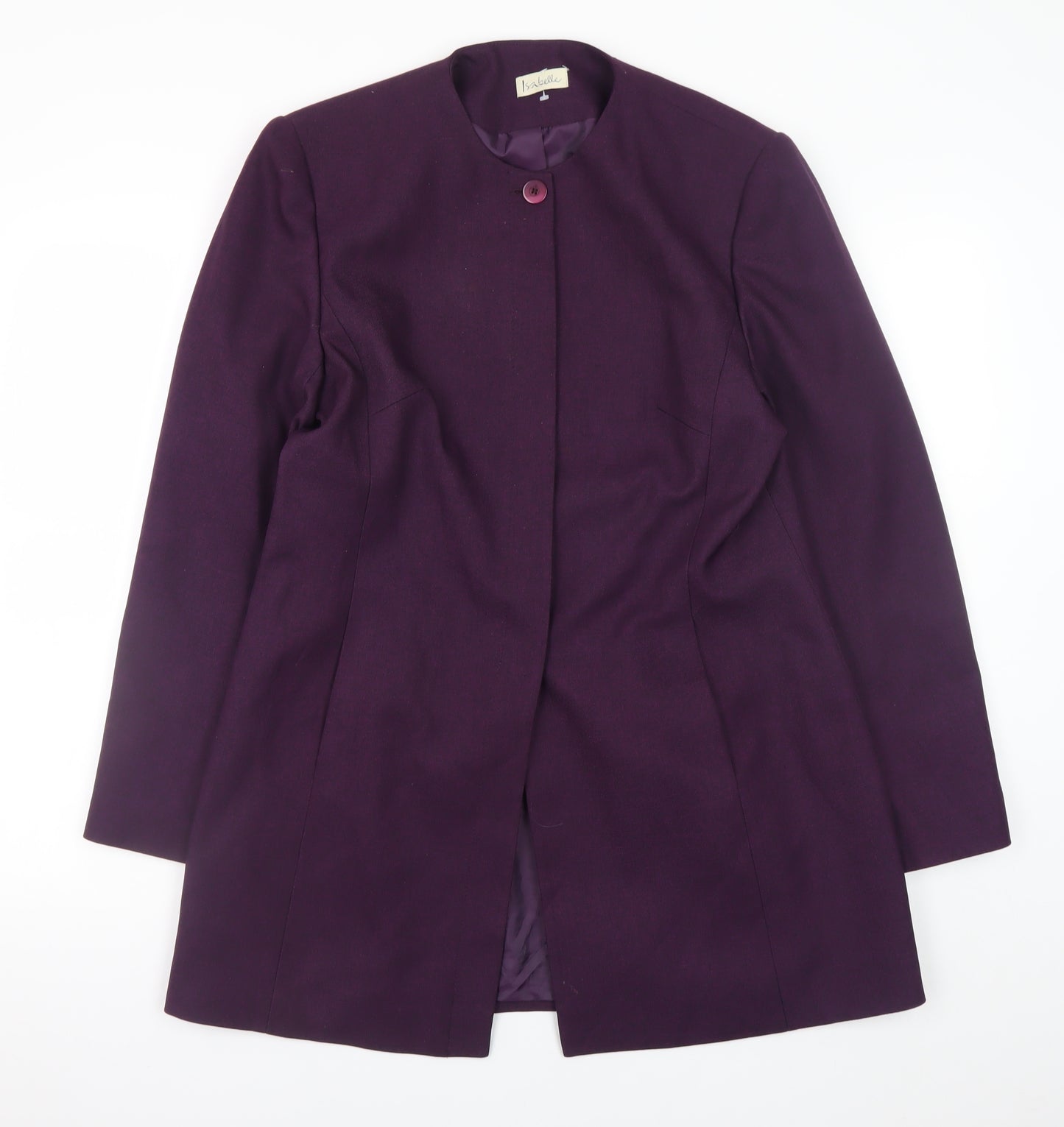 Isabelle Womens Purple Long Coat Size 14 Classic Collarless Overcoat