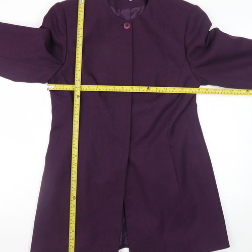 Isabelle Womens Purple Long Coat Size 14 Classic Collarless Overcoat