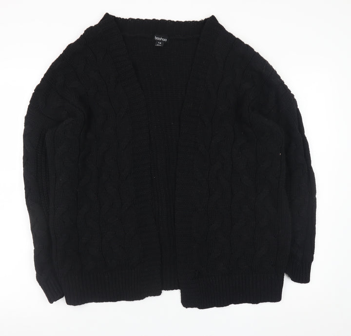 Boohoo Women’s Black Cable Knit Open Front Cardigan S