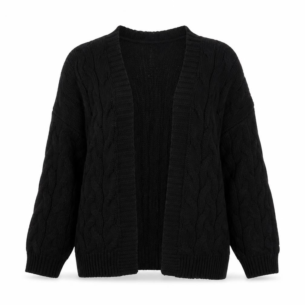 Front view of Boohoo Women’s Black Cable Knit Open Front Cardigan S