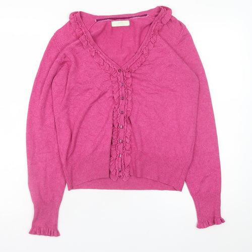 Marks and Spencer Womens Pink Ruffle Cardigan Size 12 V-Neck Knit