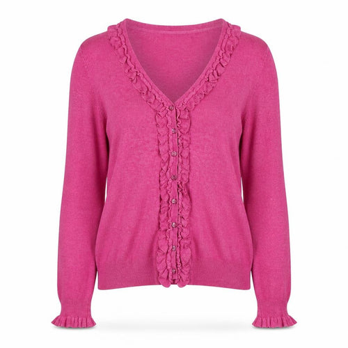 Marks and Spencer Womens Pink Ruffle Cardigan Size 12 V-Neck Knit