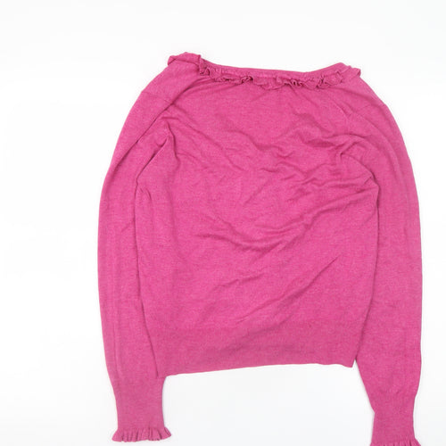 Marks and Spencer Womens Pink Ruffle Cardigan Size 12 V-Neck Knit