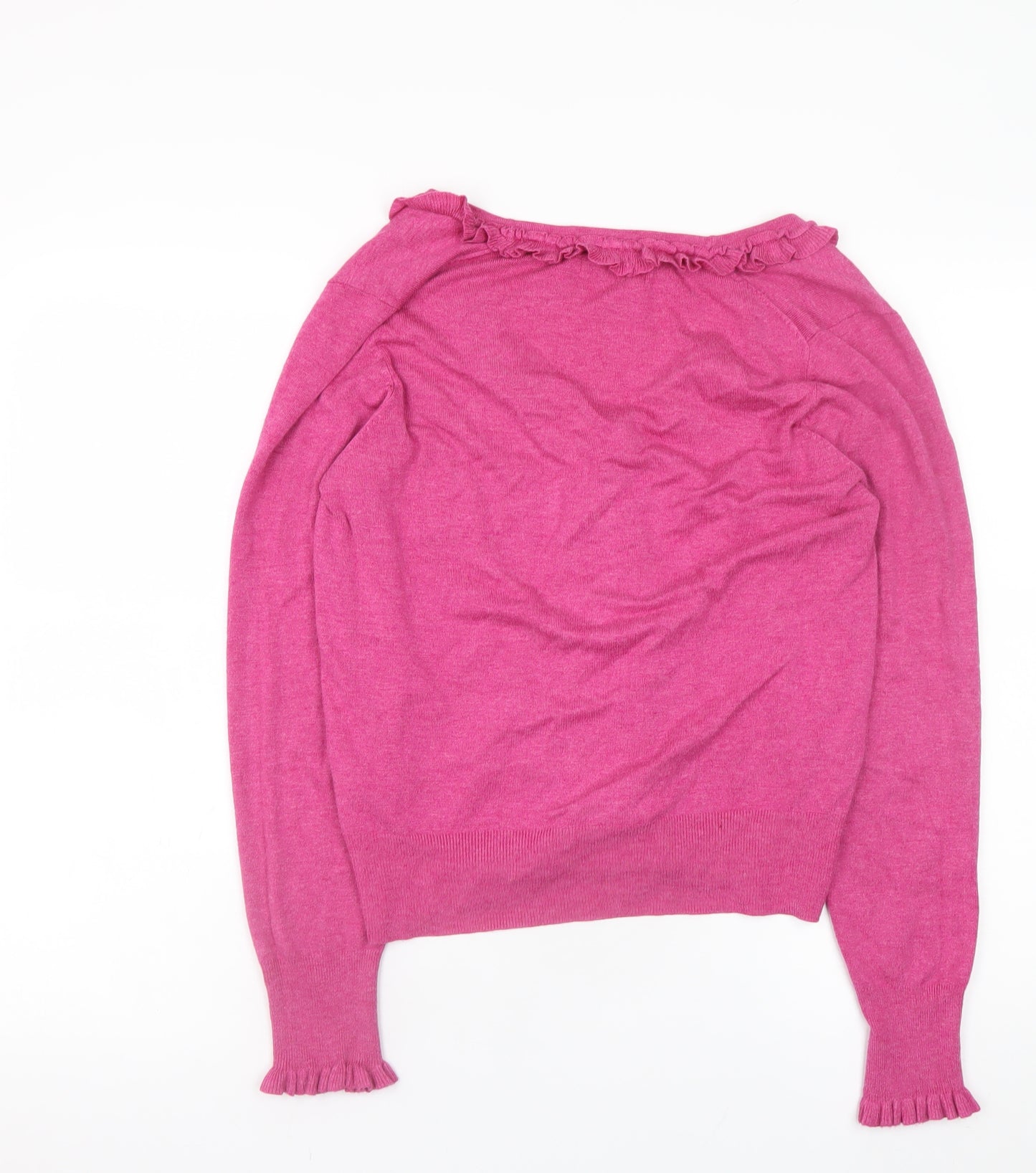 Marks and Spencer Womens Pink Ruffle Cardigan Size 12 V-Neck Knit