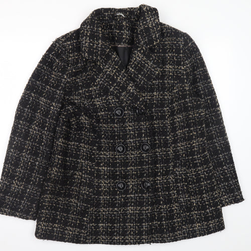 Bm Collection Women's Black Wool Blend Tweed Pea Coat Size 16