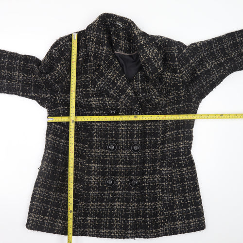 Bm Collection Women's Black Wool Blend Tweed Pea Coat Size 16