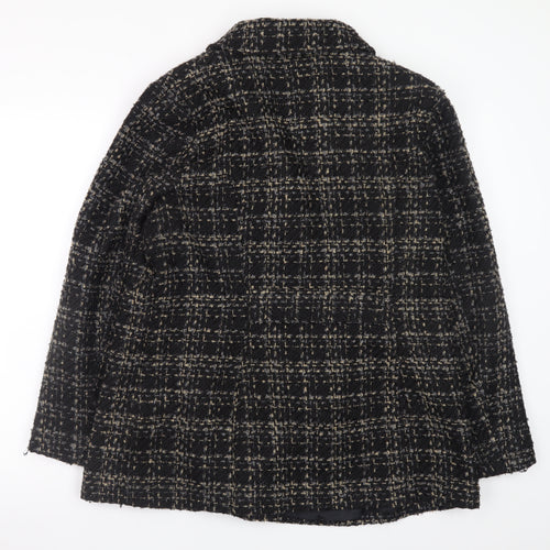 Bm Collection Women's Black Wool Blend Tweed Pea Coat Size 16