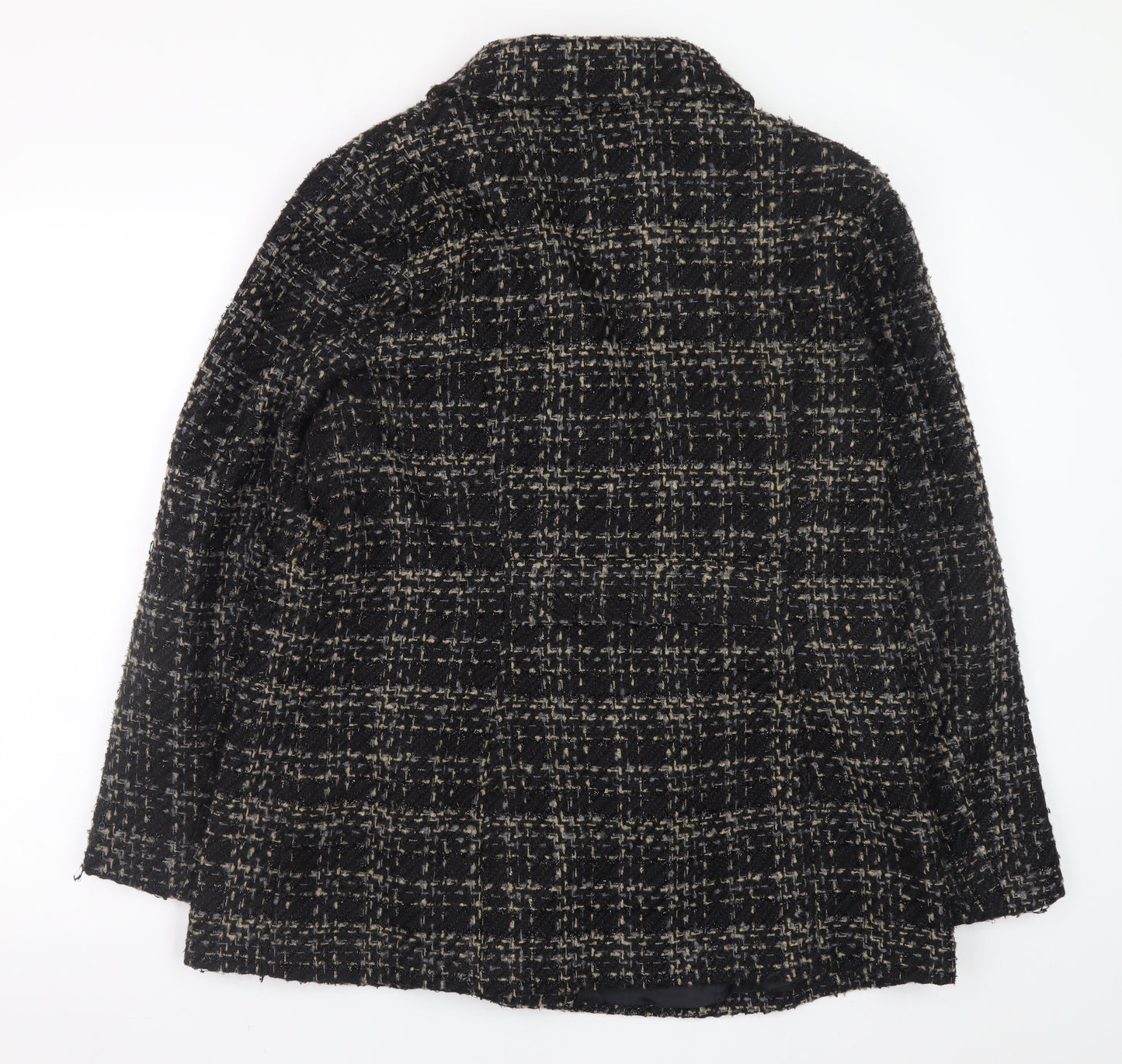 Bm Collection Women's Black Wool Blend Tweed Pea Coat Size 16