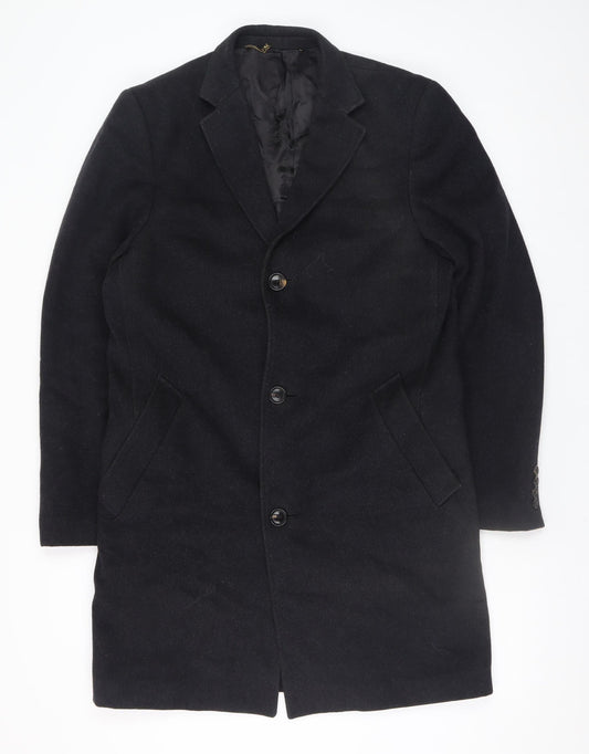 Austin Reed Men's Black 38R Wool Blend Overcoat Winter Smart Jacket
