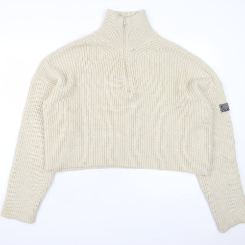 Urban Outfitters Women Ivory Chunky Knit Half Zip Jumper Size M