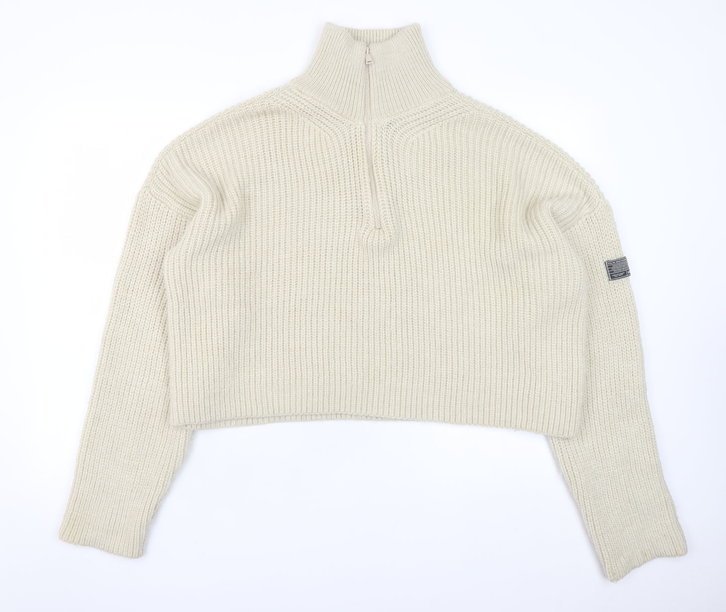 Urban Outfitters Women Ivory Chunky Knit Half Zip Jumper Size M