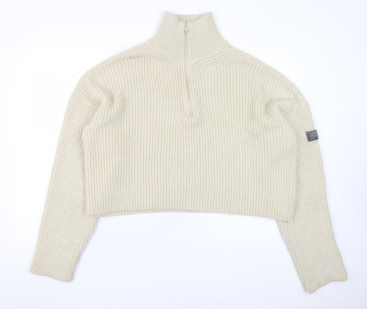 Urban Outfitters Women Ivory Chunky Knit Half Zip Jumper Size M