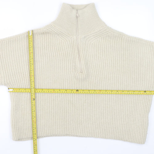 Urban Outfitters Women Ivory Chunky Knit Half Zip Jumper Size M
