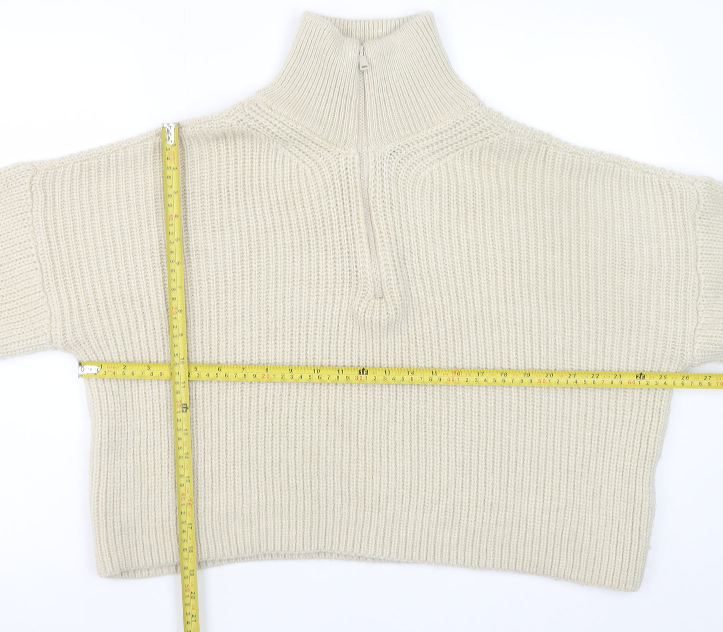Urban Outfitters Women Ivory Chunky Knit Half Zip Jumper Size M