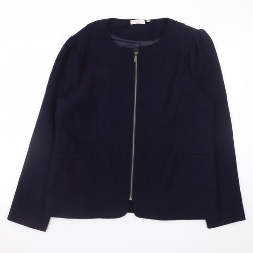Gharani Strok Women Blue Wool Zip Jacket Size 16 Classic Style