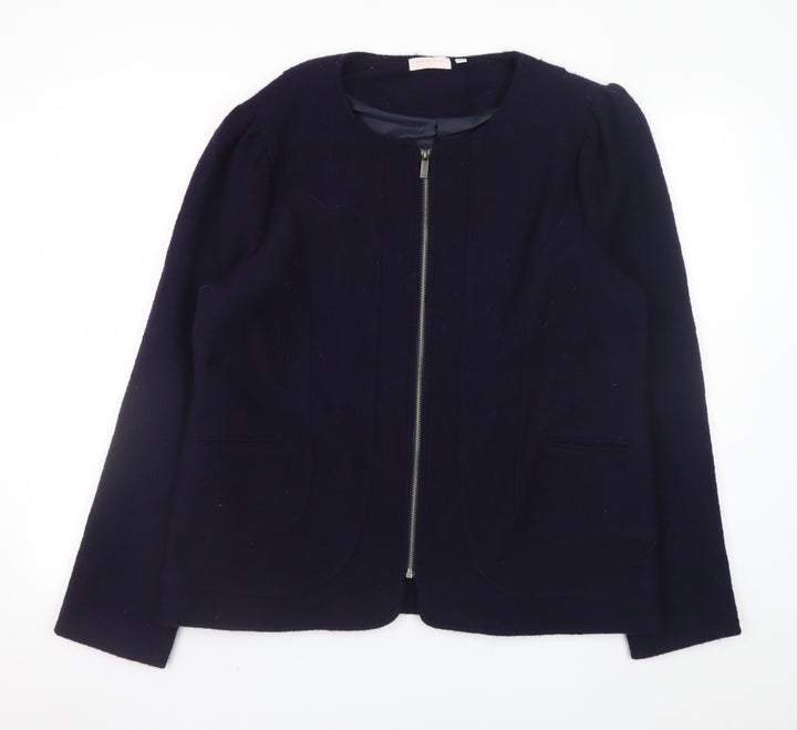 Gharani Strok Women Blue Wool Zip Jacket Size 16 Classic Style