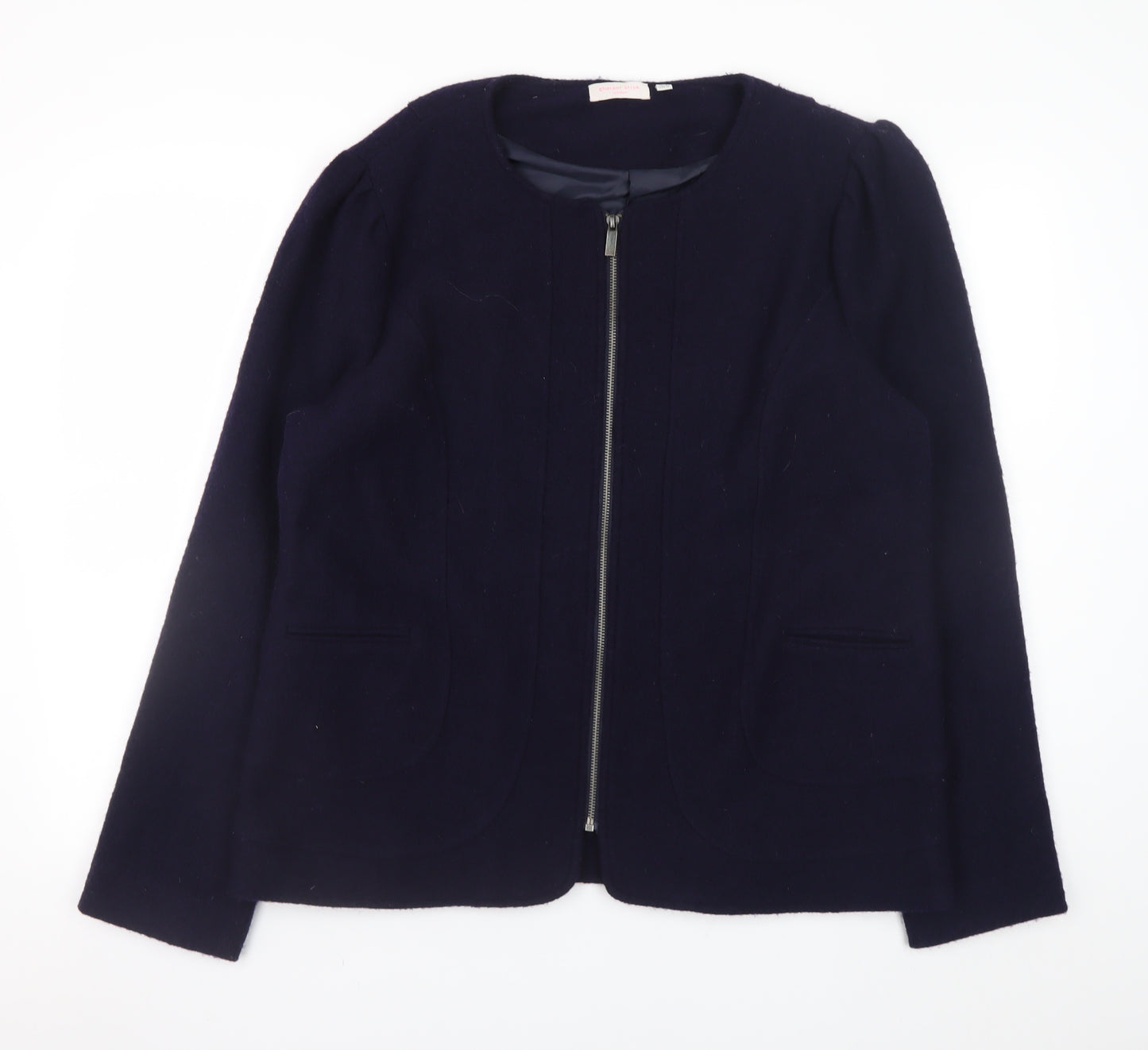 Gharani Strok Women Blue Wool Zip Jacket Size 16 Classic Style