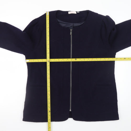 Gharani Strok Women Blue Wool Zip Jacket Size 16 Classic Style