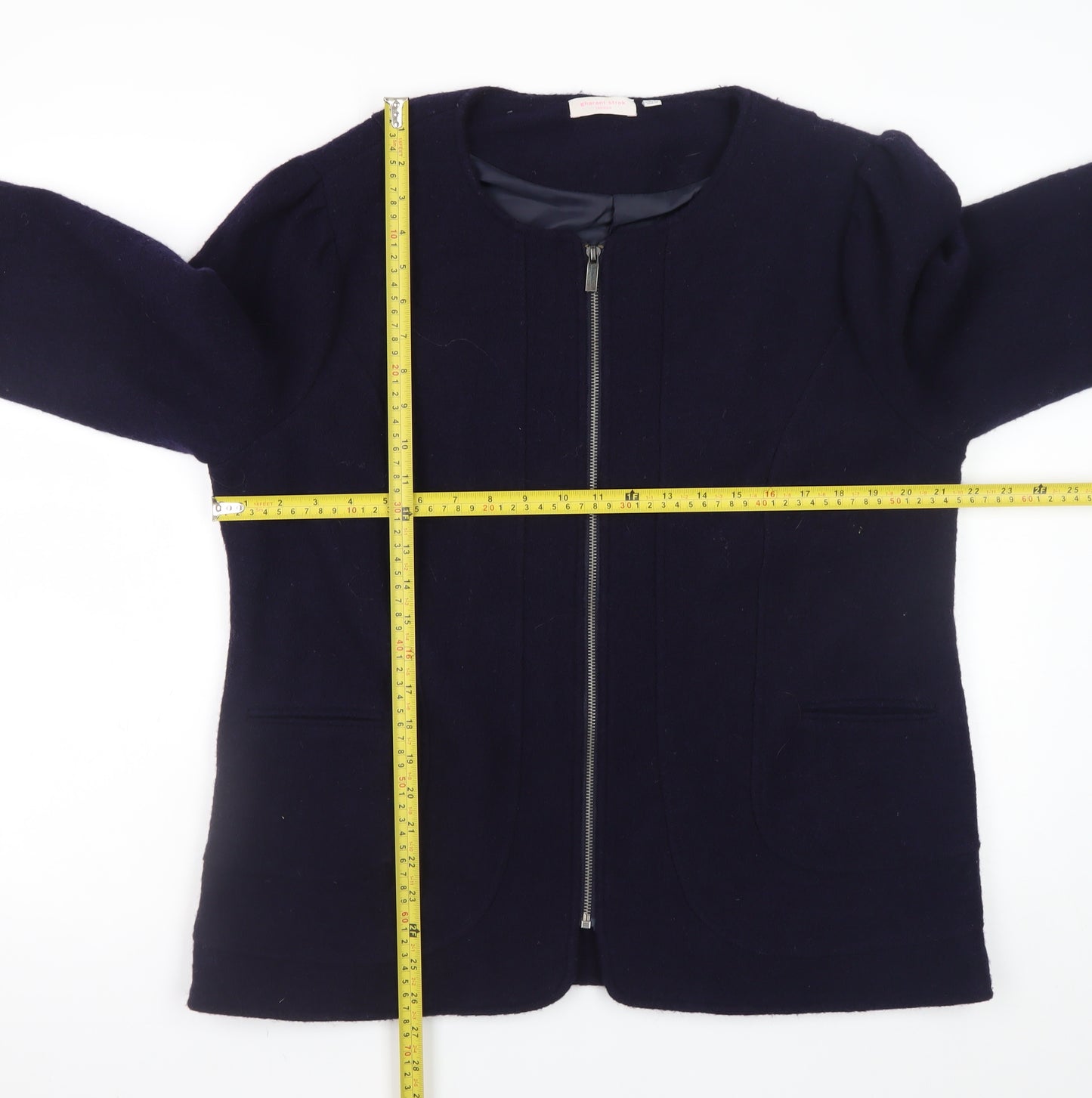 Gharani Strok Women Blue Wool Zip Jacket Size 16 Classic Style