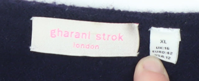 Gharani Strok Women Blue Wool Zip Jacket Size 16 Classic Style
