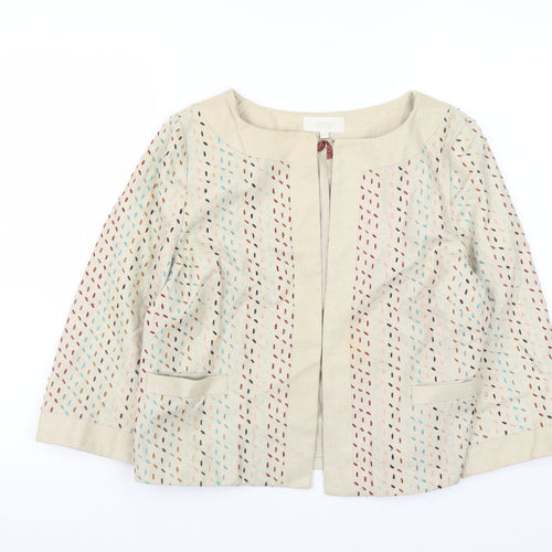 Marks and Spencer Womens Beige Linen Blend 3/4 Sleeve Jacket UK 12