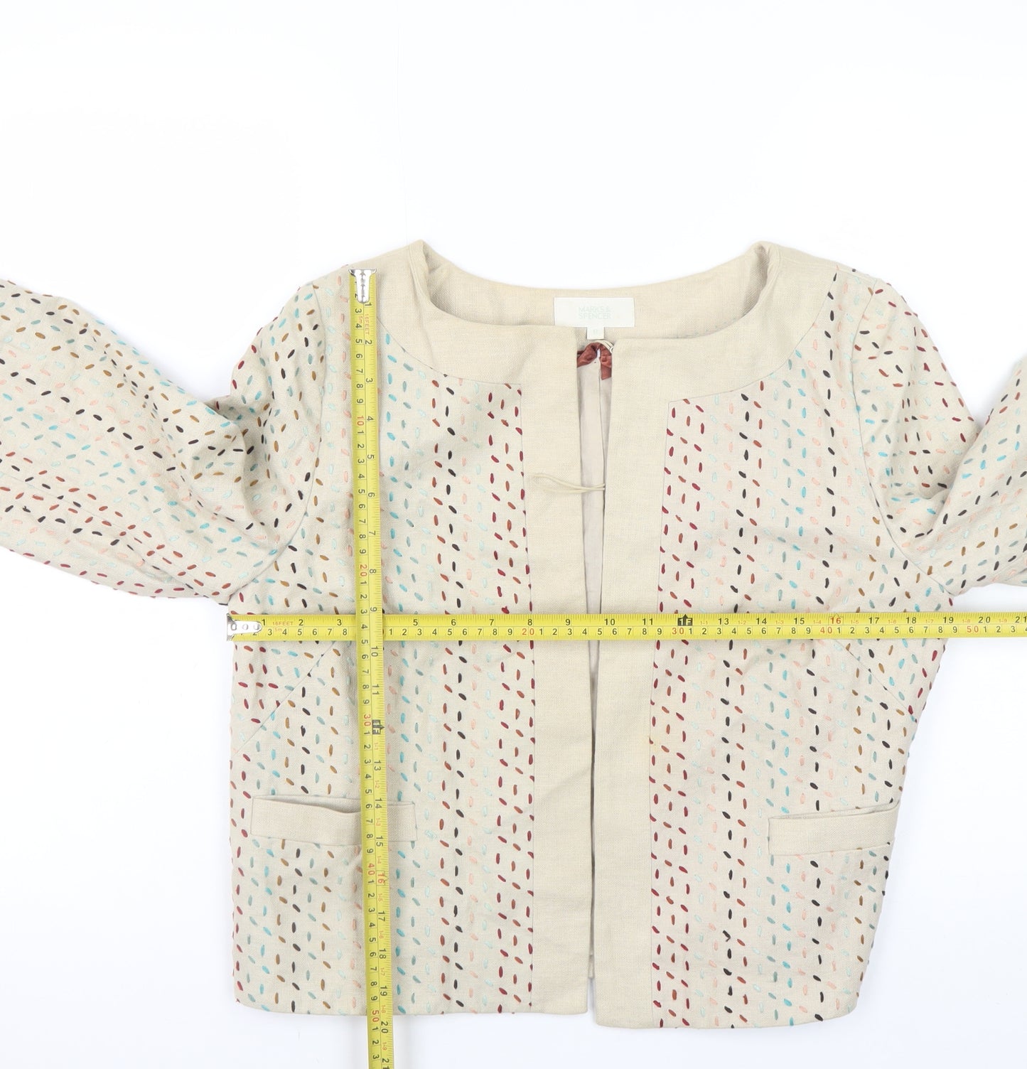 Marks and Spencer Womens Beige Linen Blend 3/4 Sleeve Jacket UK 12