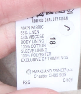 Marks and Spencer Womens Beige Linen Blend 3/4 Sleeve Jacket UK 12