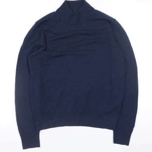 Uniqlo Men's Blue Wool Roll Neck Jumper Size S
