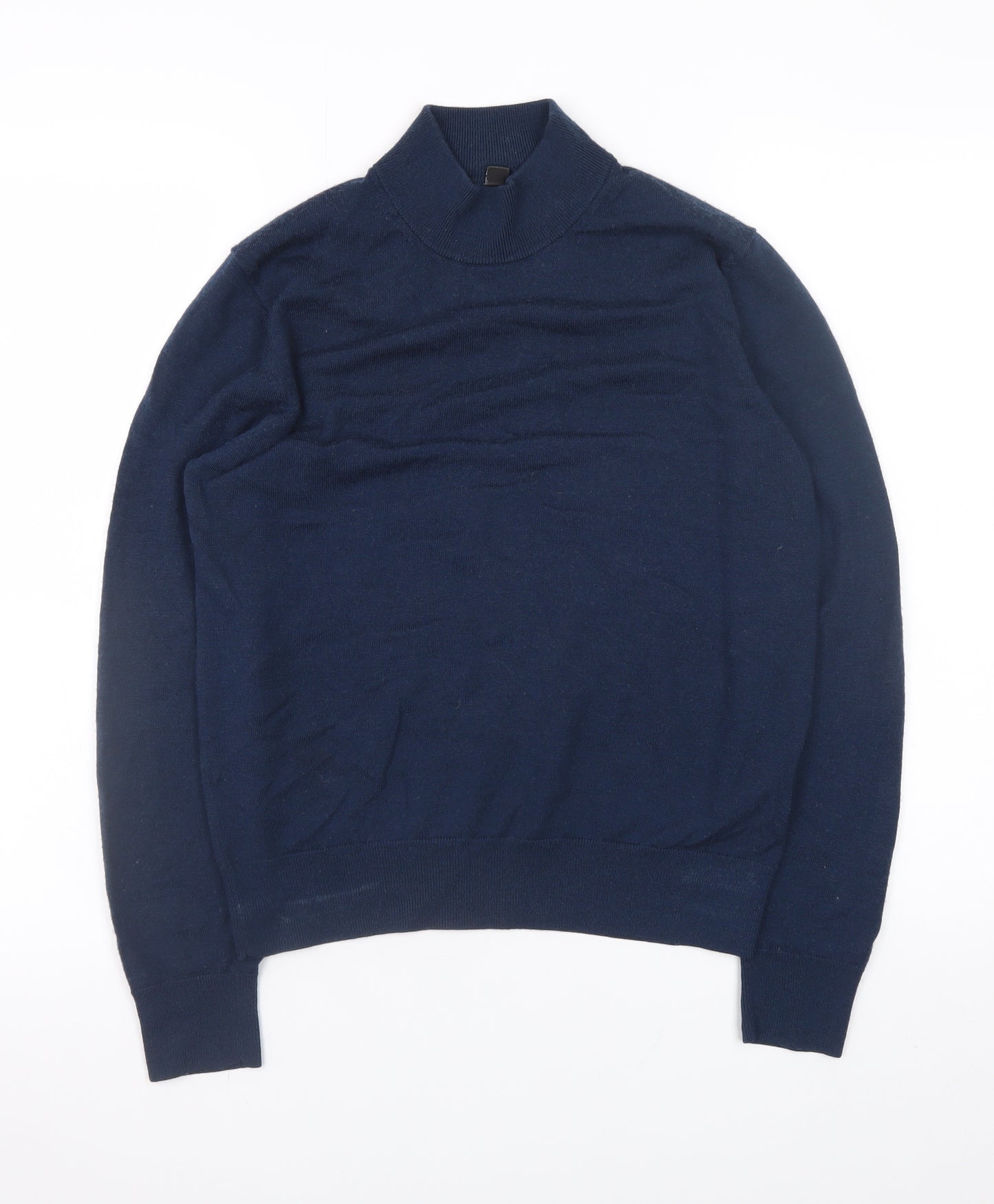 Uniqlo Men's Blue Wool Roll Neck Jumper Size S