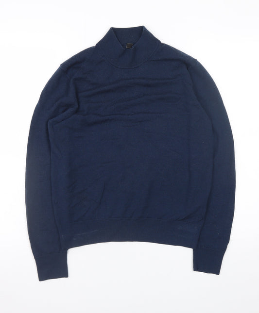 Uniqlo Men's Blue Wool Roll Neck Jumper Size S