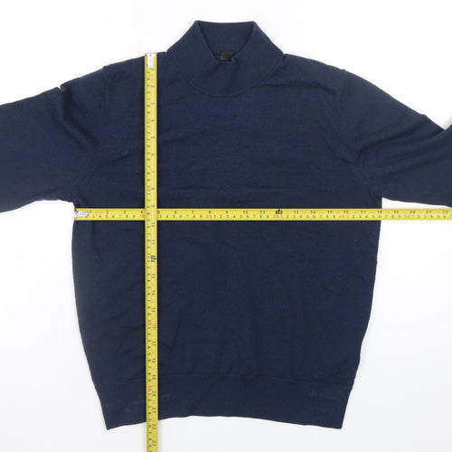 Uniqlo Men's Blue Wool Roll Neck Jumper Size S