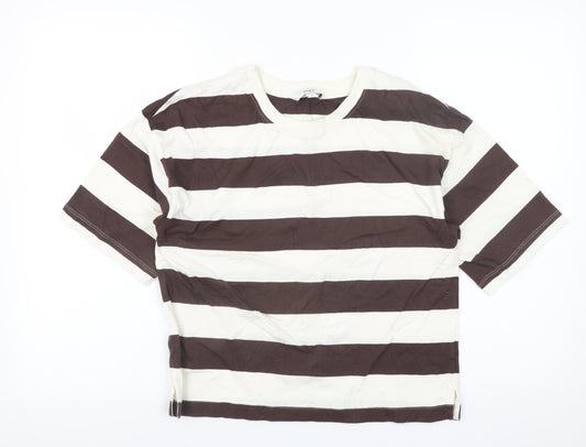 Marks and Spencer Women Brown Striped Cotton T-Shirt Size 6