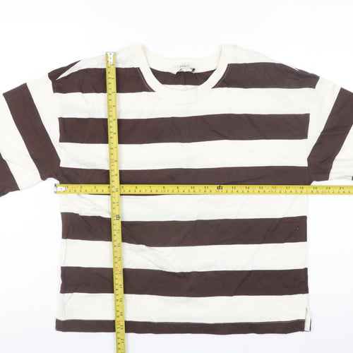 Marks and Spencer Women Brown Striped Cotton T-Shirt Size 6