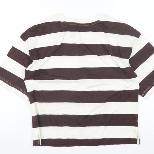 Marks and Spencer Women Brown Striped Cotton T-Shirt Size 6