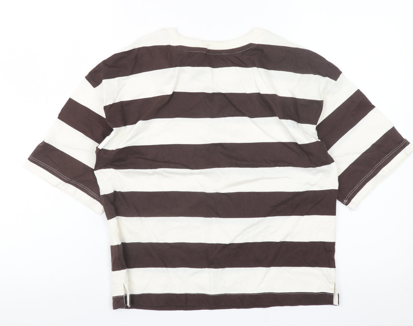 Marks and Spencer Women Brown Striped Cotton T-Shirt Size 6