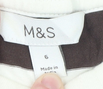 Marks and Spencer Women Brown Striped Cotton T-Shirt Size 6