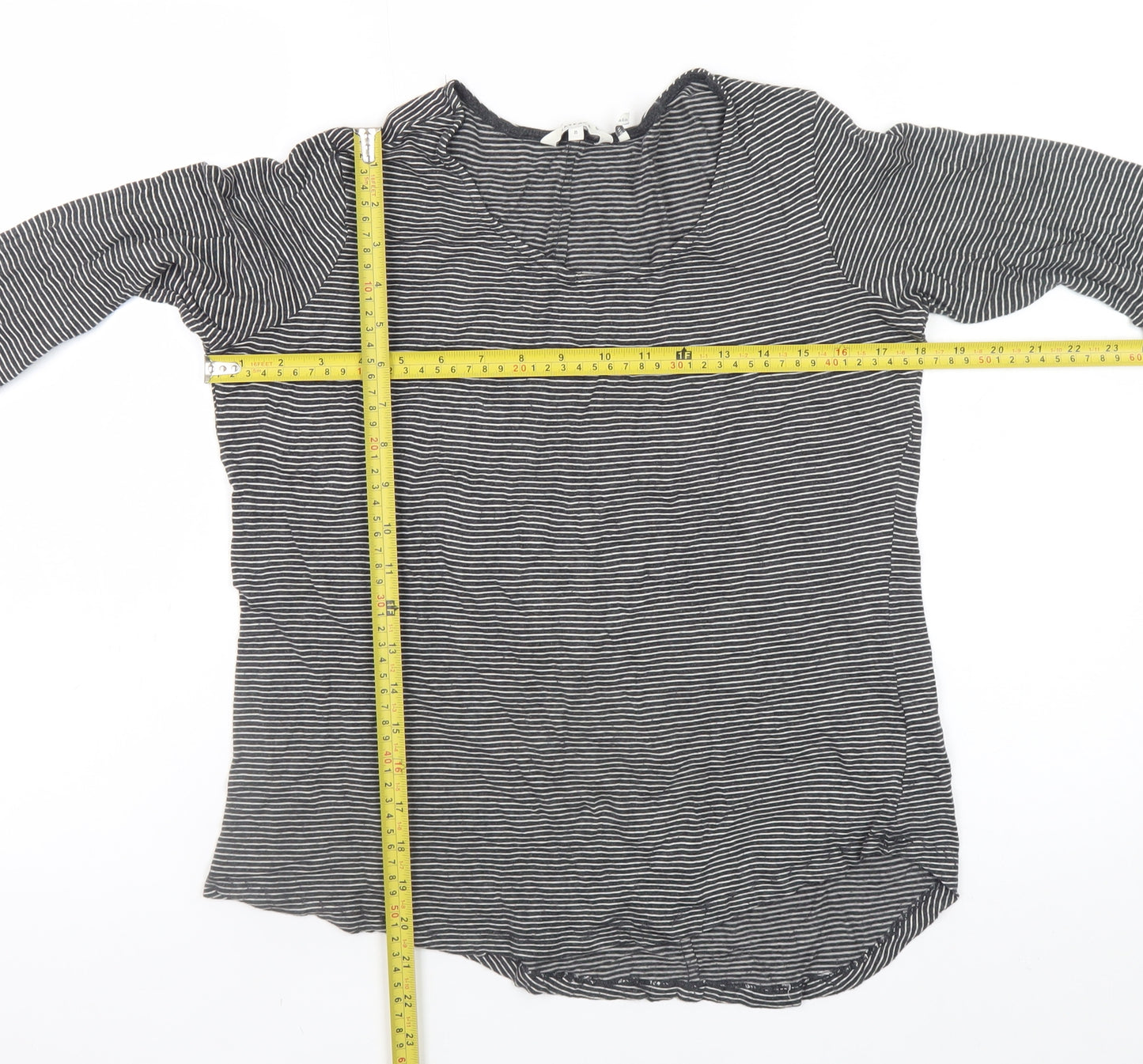 FatFace Womens Black Striped Long Sleeve Cotton Jersey Top Size 8
