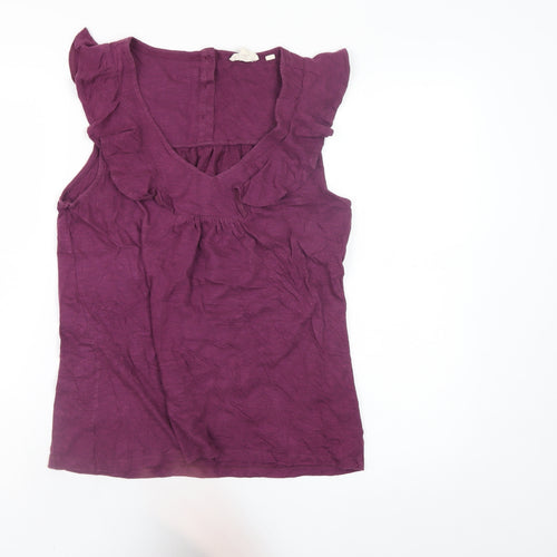 Fat Face Women's Purple Ruffle Sleeveless Tunic Blouse Size 8