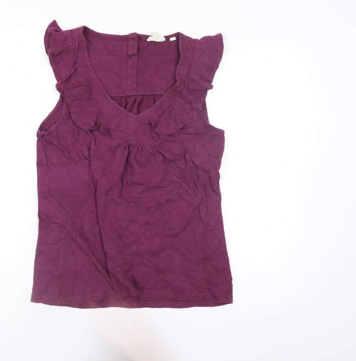 Fat Face Women's Purple Ruffle Sleeveless Tunic Blouse Size 8