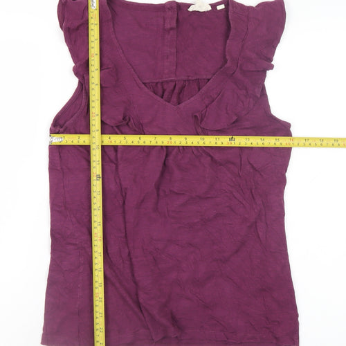 Fat Face Women's Purple Ruffle Sleeveless Tunic Blouse Size 8