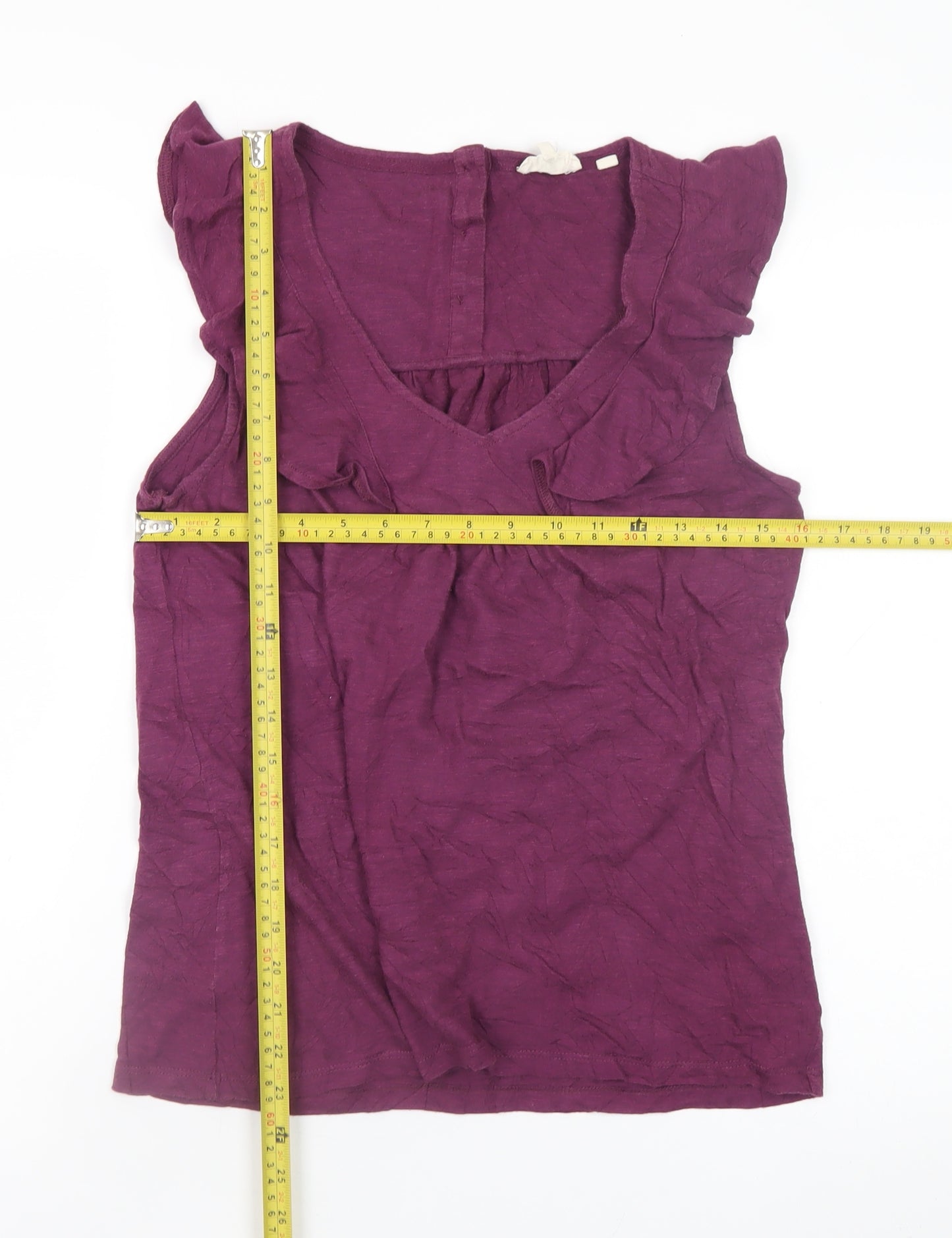 Fat Face Women's Purple Ruffle Sleeveless Tunic Blouse Size 8