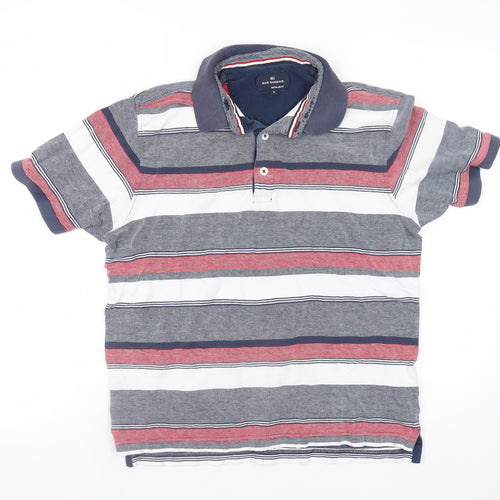 Marks and Spencer Men's Navy Mix Striped Cotton Polo Shirt Size S