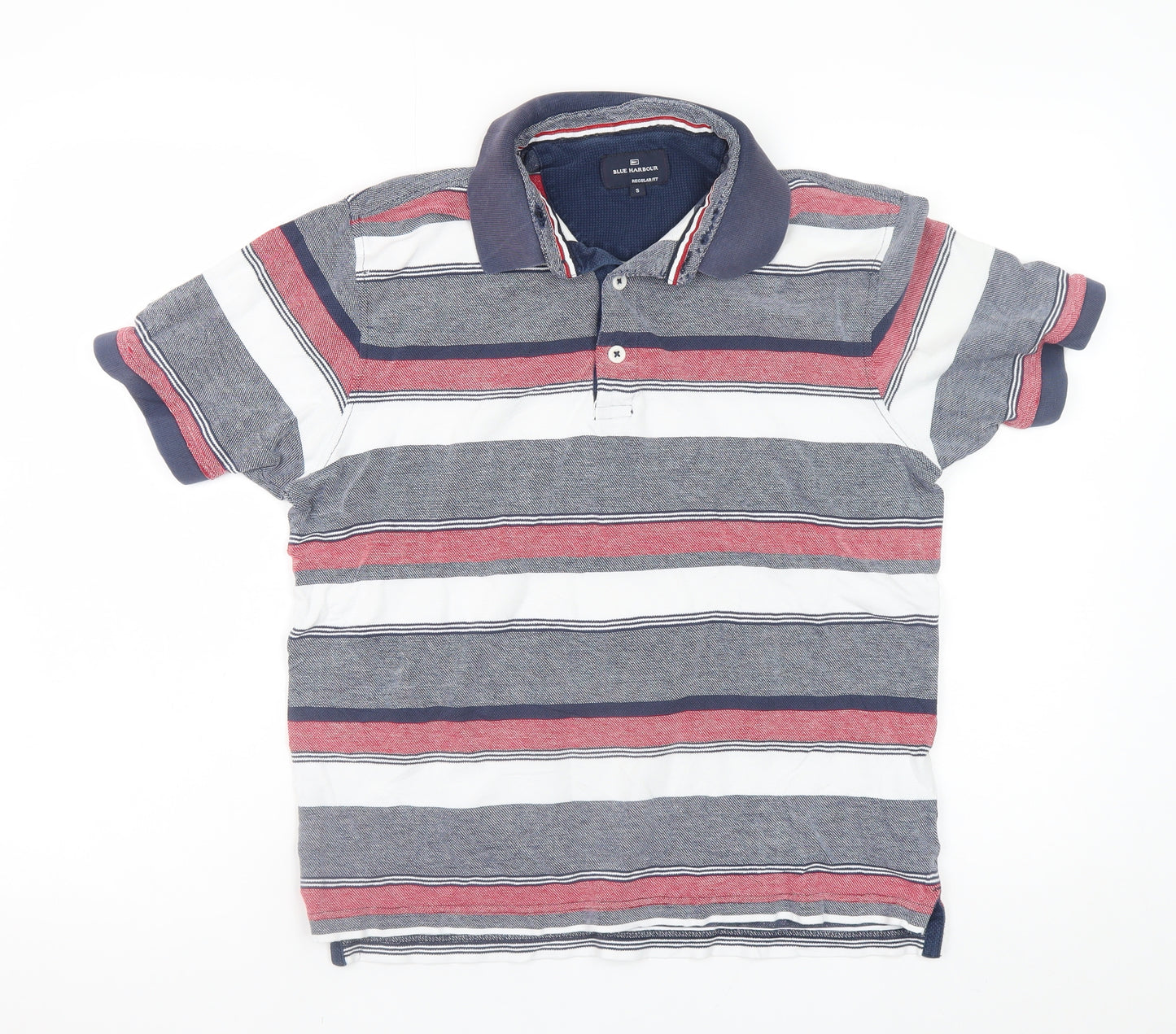 Marks and Spencer Men's Navy Mix Striped Cotton Polo Shirt Size S