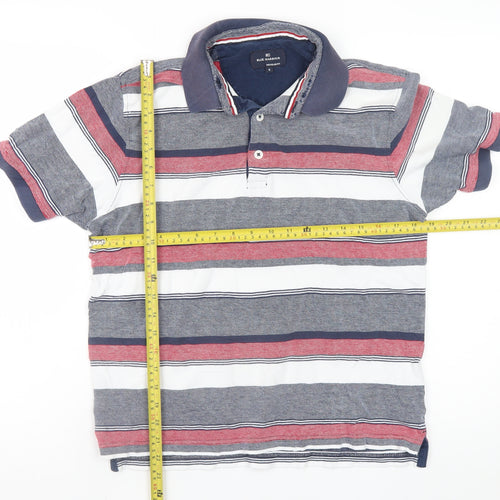 Marks and Spencer Men's Navy Mix Striped Cotton Polo Shirt Size S